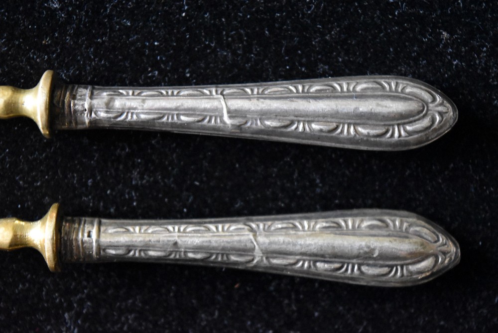 Antique Germany .800 Silver Handle and Brass 5 Fork Set