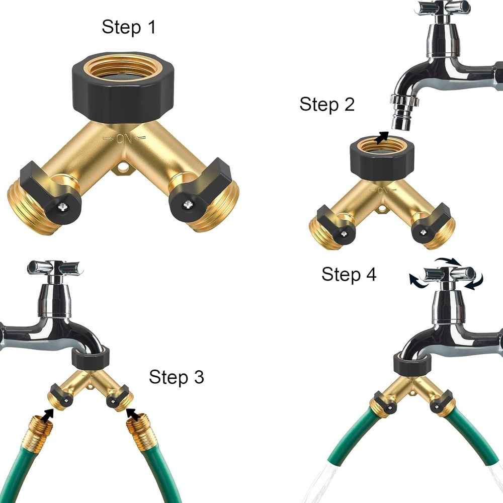 Garden Hose Splitter Metal 2 Way Y Connector Adjustable Flow Control Use