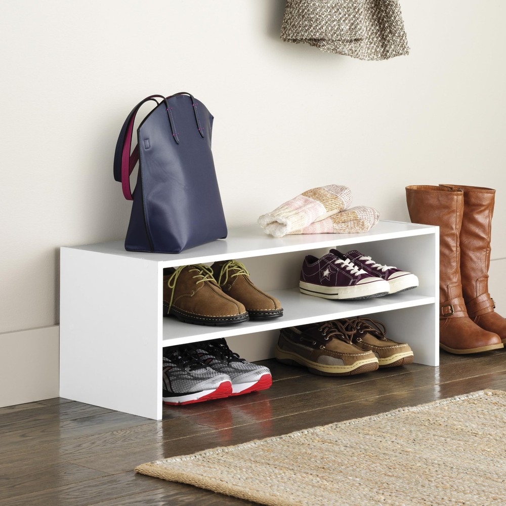 Whitmor Stackable 31" Extra Wide 2-Shelf Storage Organizer, White 31 INCH