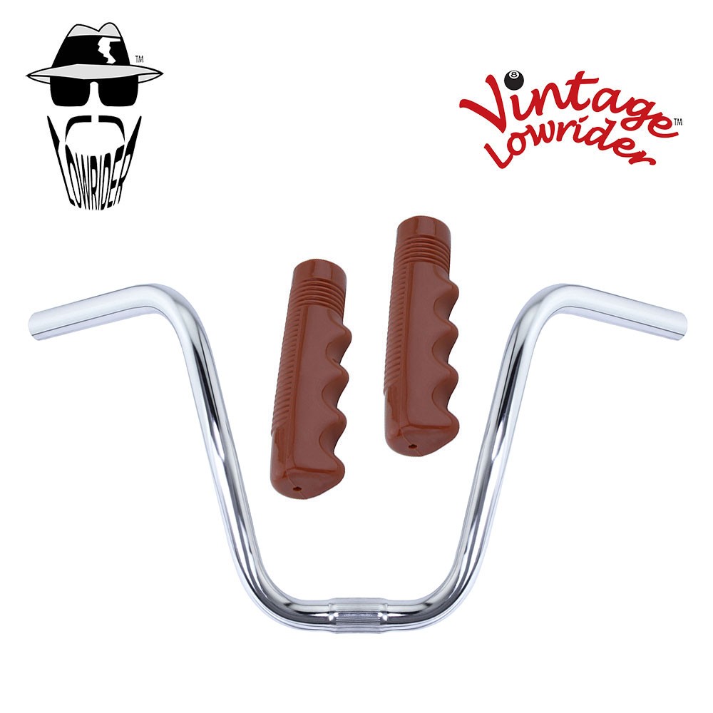 Original Lowrider 9" 25.4 D Handlebar Chrome 120mm Grips Solid/Brown