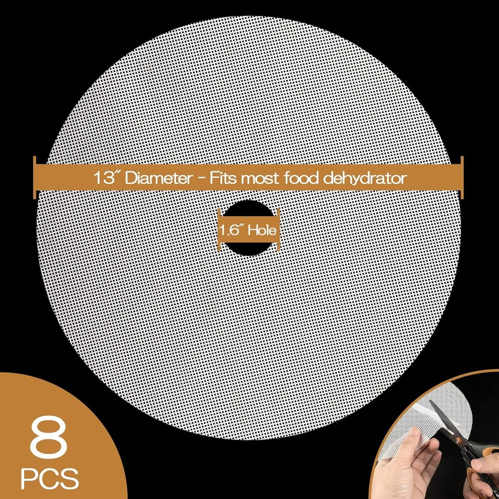 (8 Pack) Round Silicone Dehydrator Sheets, Dostk 8pcs 13 Diameter, white