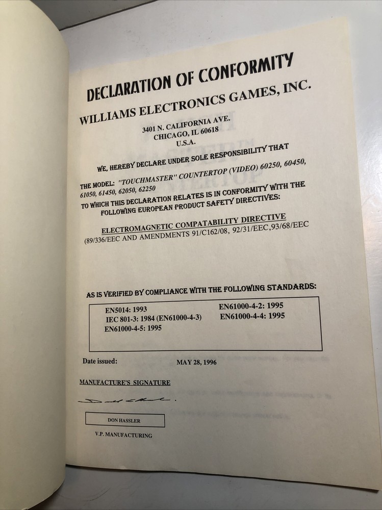 Williams Touch Master Video Arcade Game Service Manual