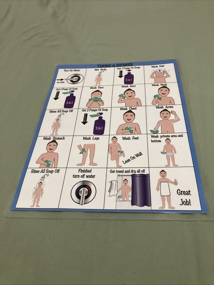 Step-by-Step Laminated 9X12" Bath Chart for Kids