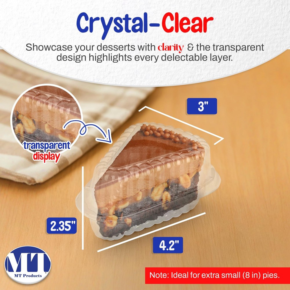 MT Products Individual Single Slice Pie & Cake Containers Extra Small, Clear