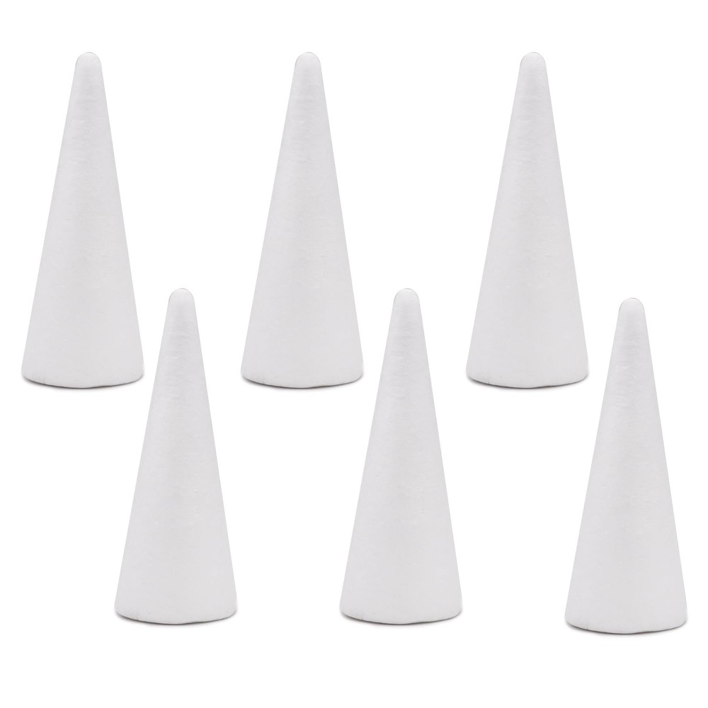 Foam Tree Cones 6 Pack 2.75x7.87Inch Polystyrene for Christmas Project