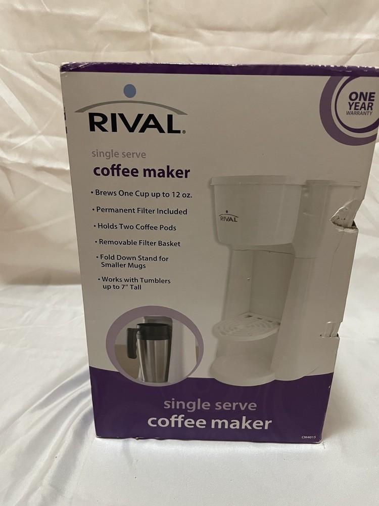 Rival CM4015 Single Serve Coffee Maker White Permanent Filter Removable Basket