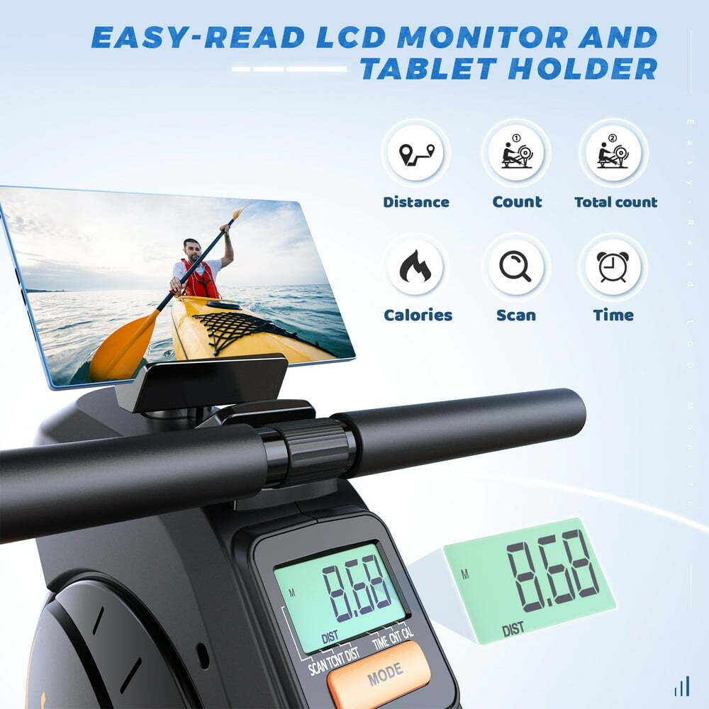 Magnetic Rowing Machine 350Lbs Weight Capacity and 8 Level Resistance, Foldable