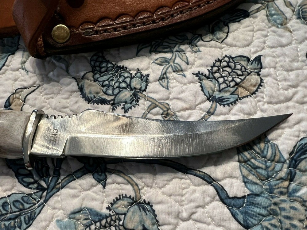 CNY antler handle knife and Leather Sheaf