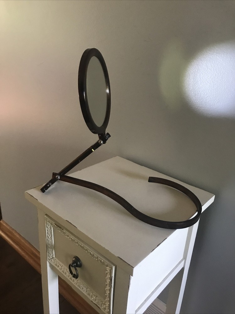Vtg Mirror Handheld/Tabletop, Double Sided Dark Amber Swirl