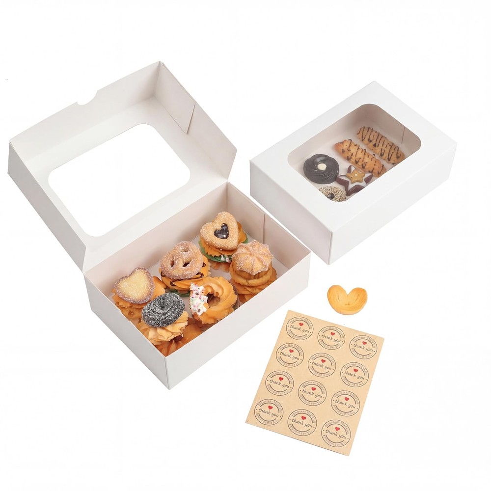 24 Pack Cookie Boxes with Window, 9x6x3 Inch White Bakery Containers for Dess...