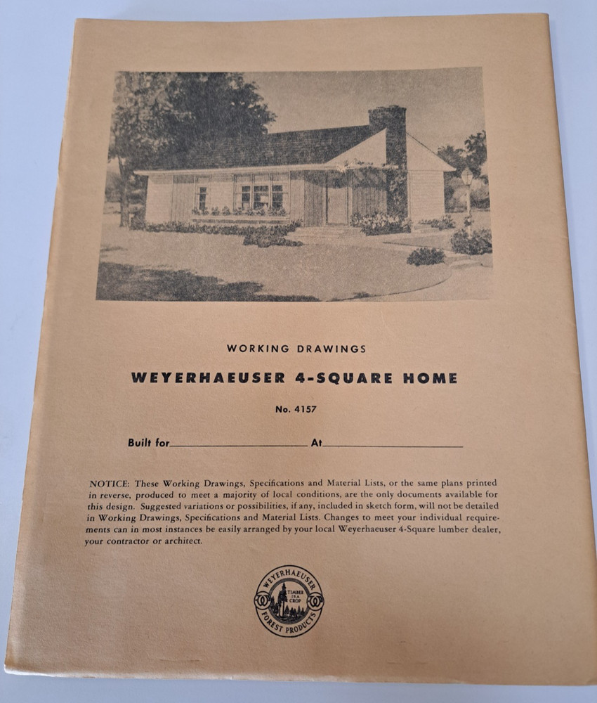 WEYERHAEUSER 4-SQUARE HOME DESIGN PLAN NO 4157 COMPLETE 1950s ARCHITECTURE