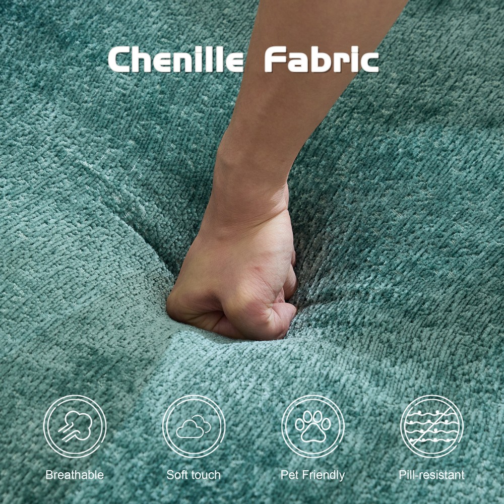 Convertible Floor Sofa Bed w/ Fixed Frame, Chenille Fabric, Dark Green
