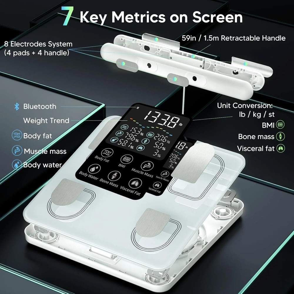 Smart Body Composition Scale - 8-Electrode Analyzer with Bluetooth Sync in White