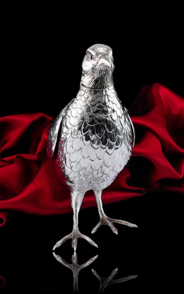 Antique Solid Silver Large Partridge/Grouse Bird Model Box - Edwardian 1910