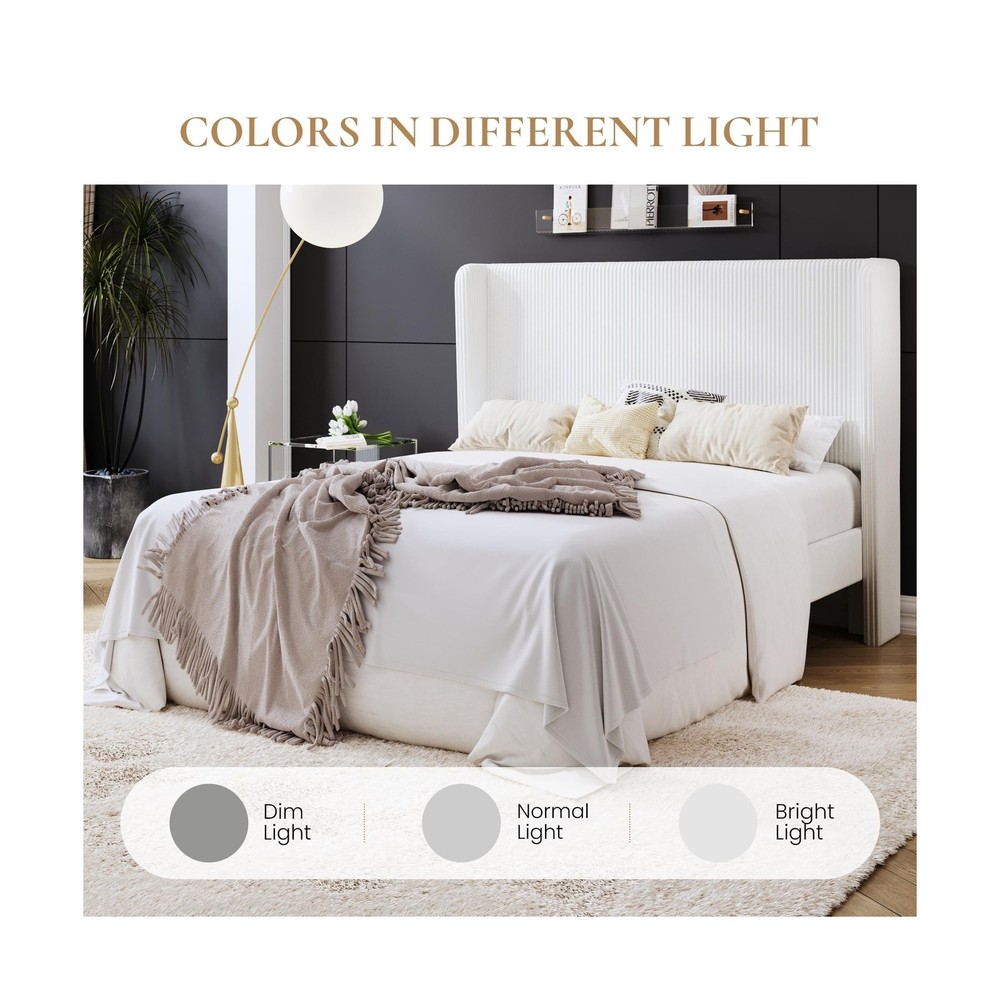 SHA CERLIN Queen Size Corduroy Upholstered Platform Bed Frame with Vertical C...