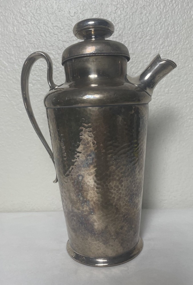 Antique MERIDEN Silver Plate Hammered 10" Cocktail Shaker Pitcher