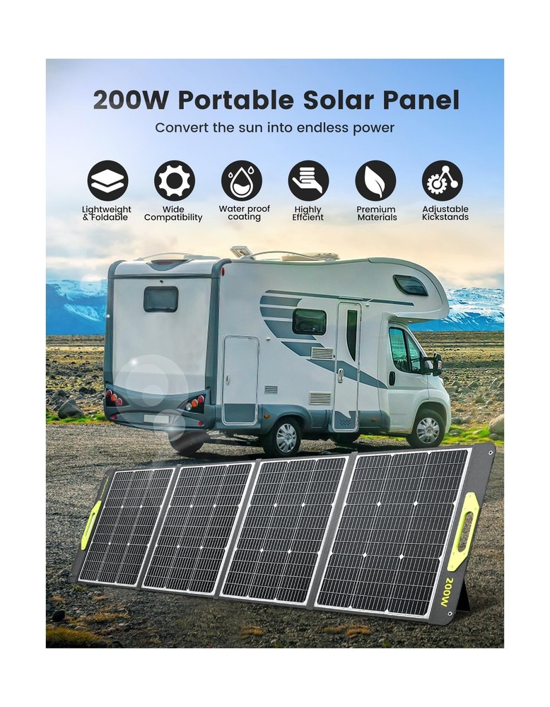 200W Portable Solar Panel, Greenmagic 200W Foldable Solar Panel Lightweight w...