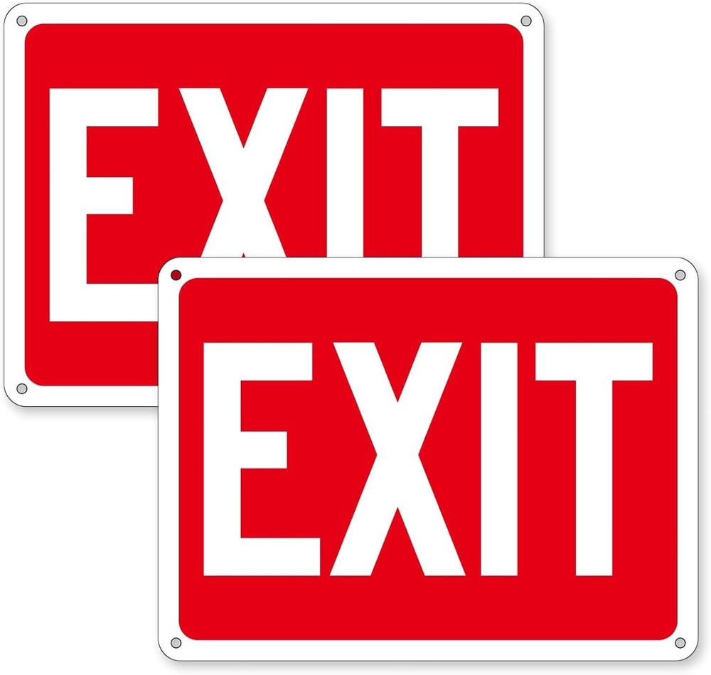2 Pack Exit Signs, Aluminum Exit Sign with Red Background, Exit Sign for Door...
