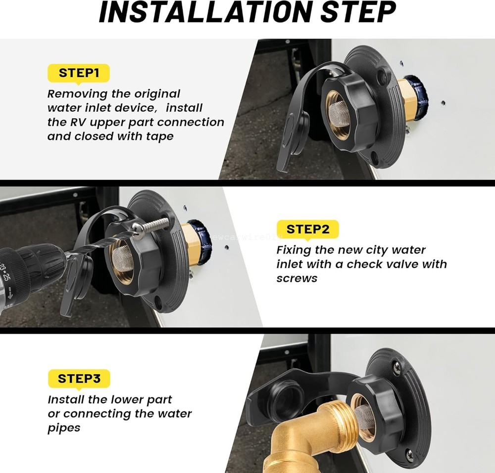 RV City Water Inlet Kit With Check Valve Flange Lead-free Brass Hose Connector