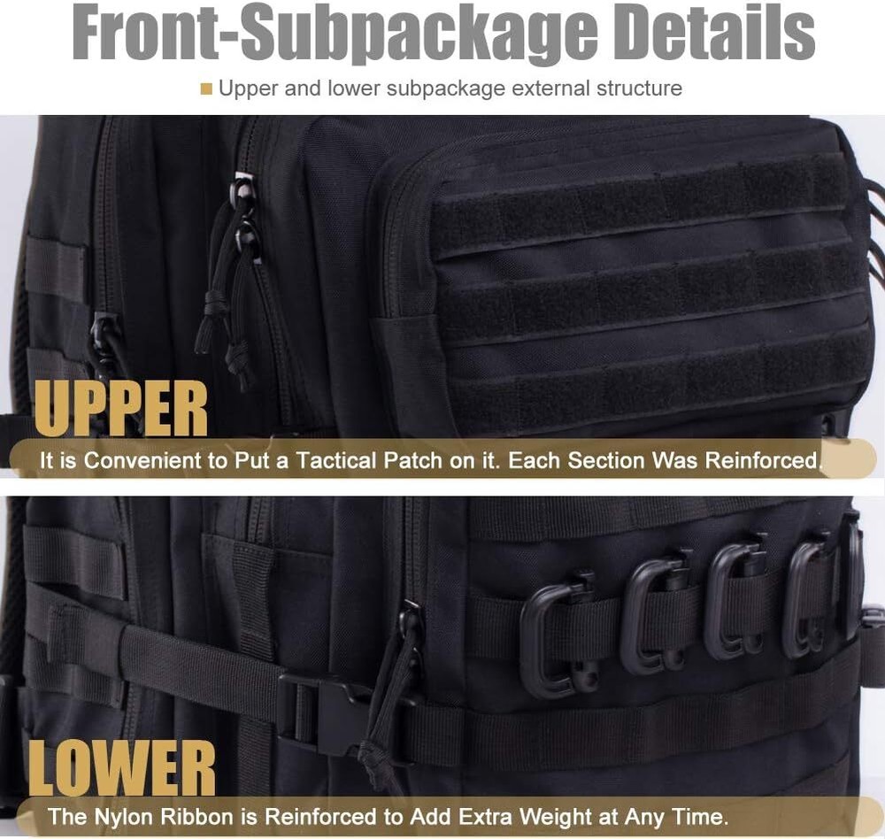 40L Black Tactical Backpack Military Molle System Outdoor Gear Hydration Comp...
