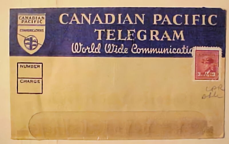CANADA  PERFIN TELEGRAM COVER 1950