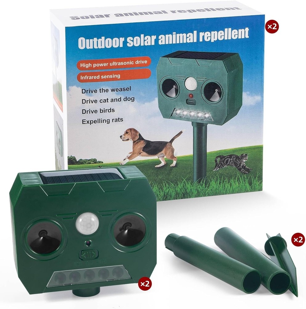 2PACK Ultrasonic Animal Repeller Solar Power Pest Mole Gopher cat pest Sensor