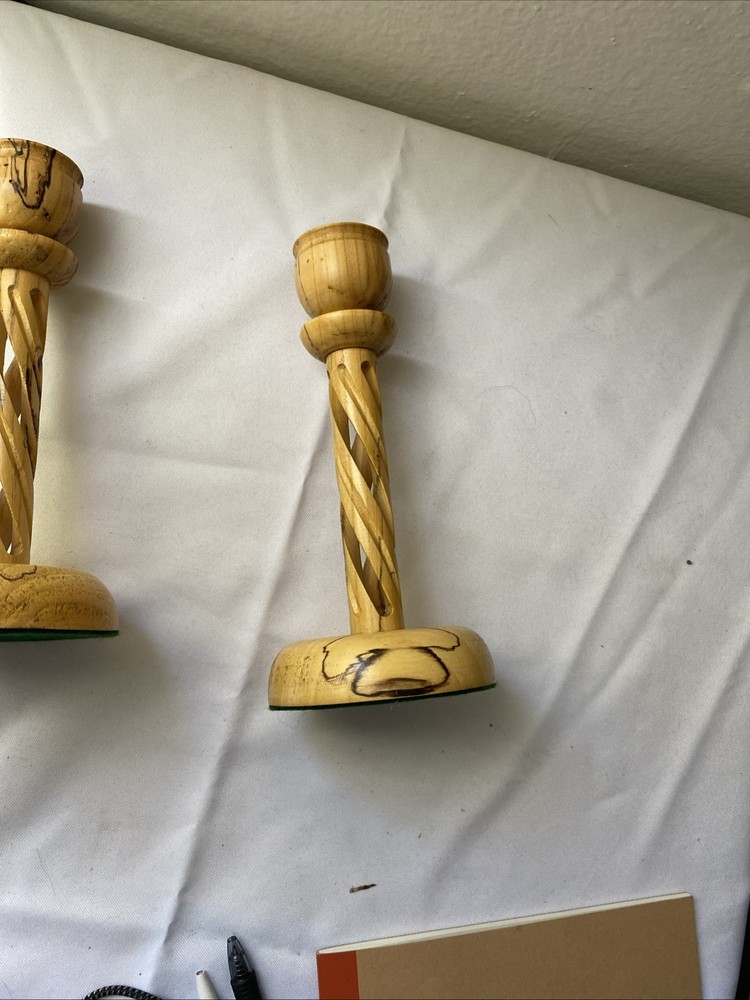 MCM Spalted Elm Candlestick Pair 8” Spiral Column