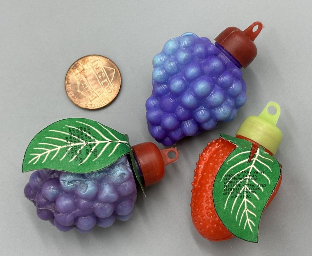 c 1980 Fruit CANDY POWDER Container Vintage Grape Strawberry