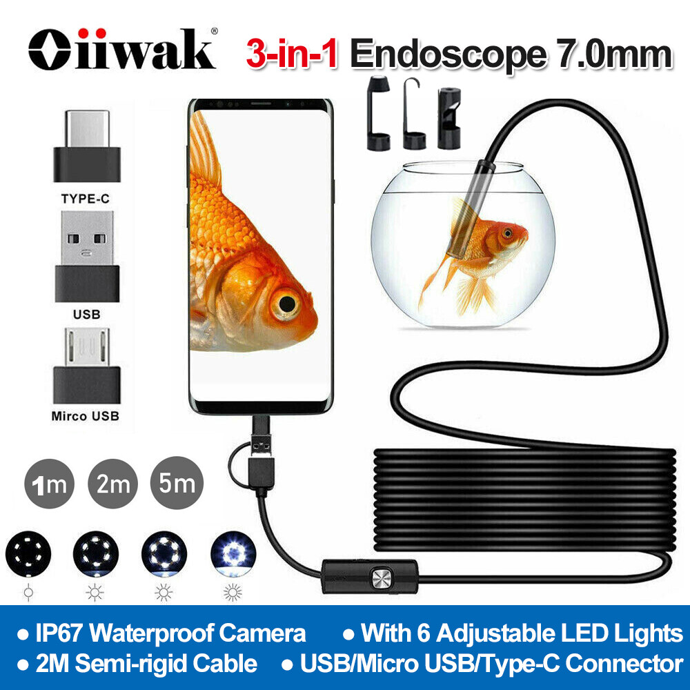 USB LED Endoscope 2-5M Waterproof Endoscope Inspection Camera For Android PC 7mm