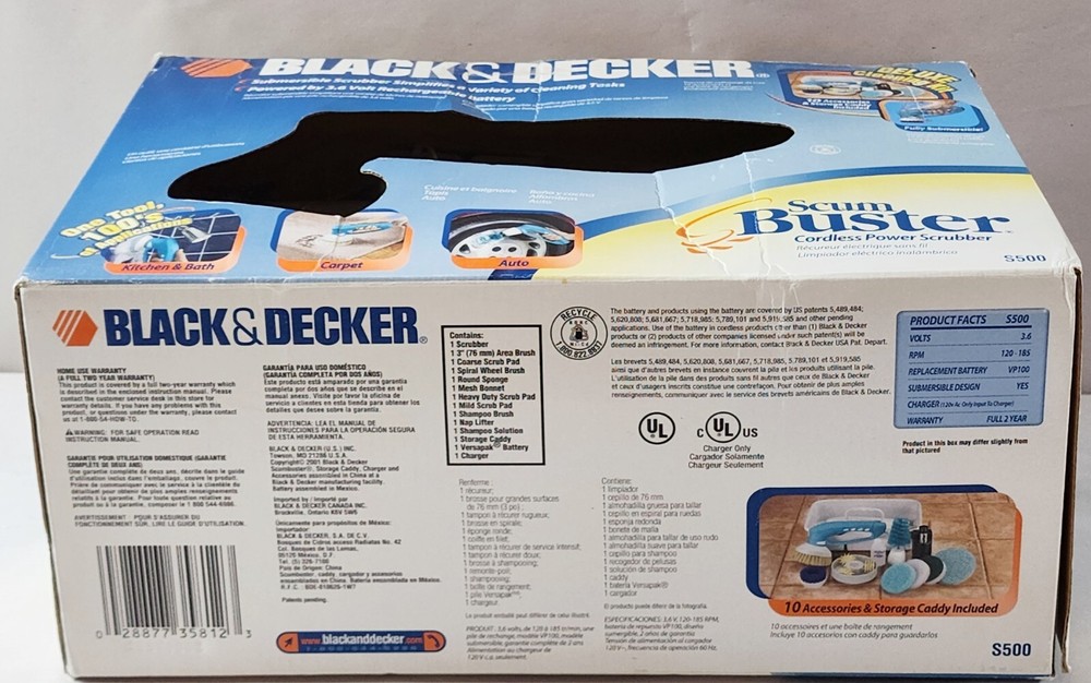 BLACK+DECKER ScumBuster Cordless Power Scrubber - 10 PIECE & CADDY RECHARGEABLE