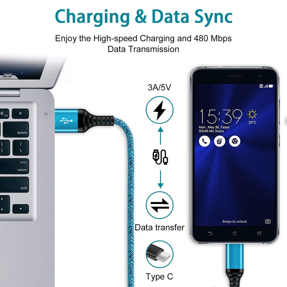 C Charger Cord Fast Charging USB Type C Cable Android Charger Cables 6FT 2Pack