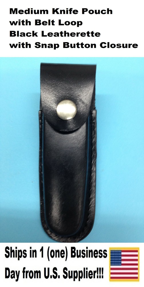 Medium Black Leatherette Knife Pouch/Carrying Case w/Belt Loop and Snap Button