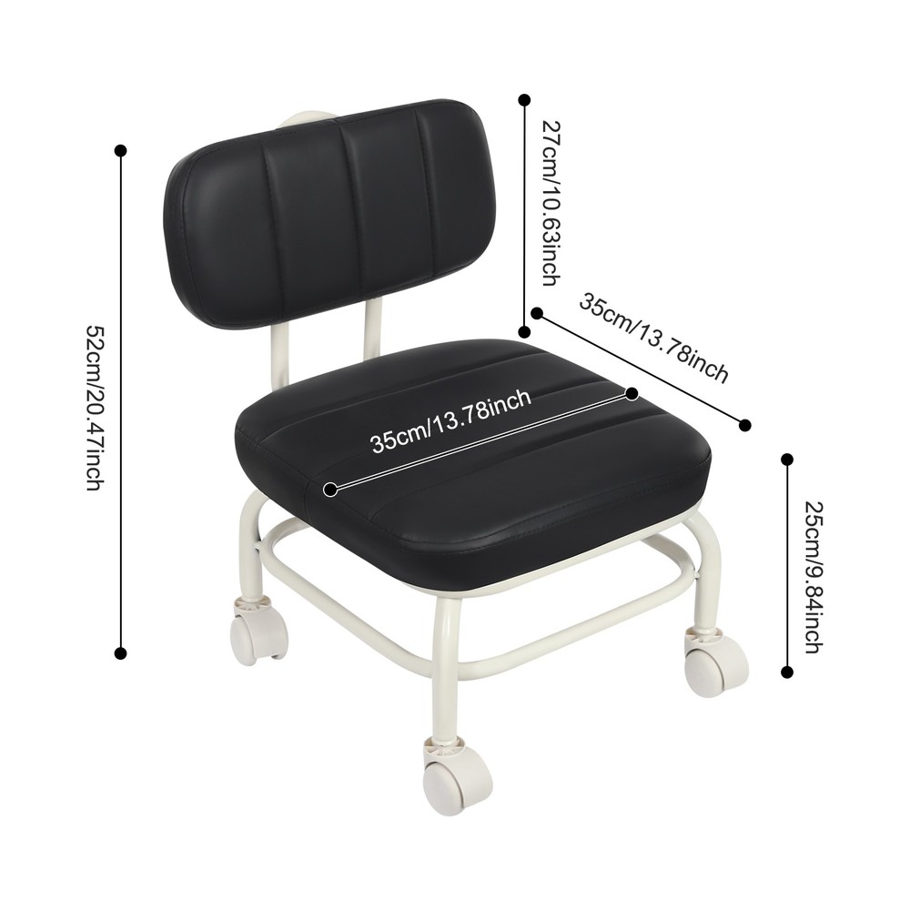 Low Rolling Stool, Roller Seat with Universal Swivel Caster Wheels & Backrest
