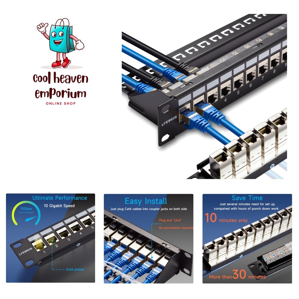 24 Port RJ45 Patch Panel Cat6 STP Feed Through, Coupler Network Panel 19 Inch...