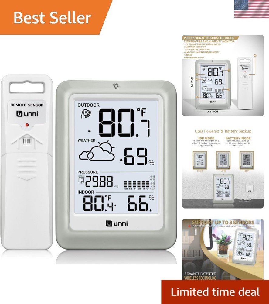 Elegant Wireless Weather Station with 330ft Range & Adjustable Backlight, White