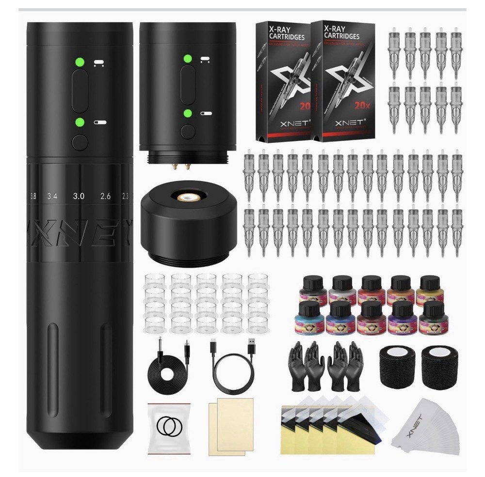 Xnet Tattoo Gun Kit E1 Complete Tattoo Machine Rechargeable 7 Adjustable Strokes