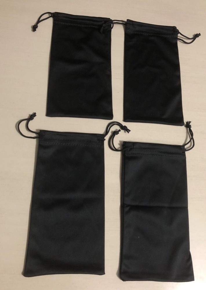 4 Black Drawstring Pouches (For Sunglasses or Other Items)