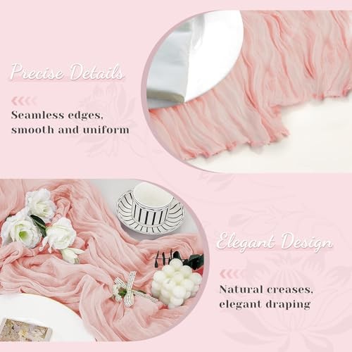 Table Runner, 10Ft 120in Cheesecloth Table Runner, Gauze Rustic Cheese Pink