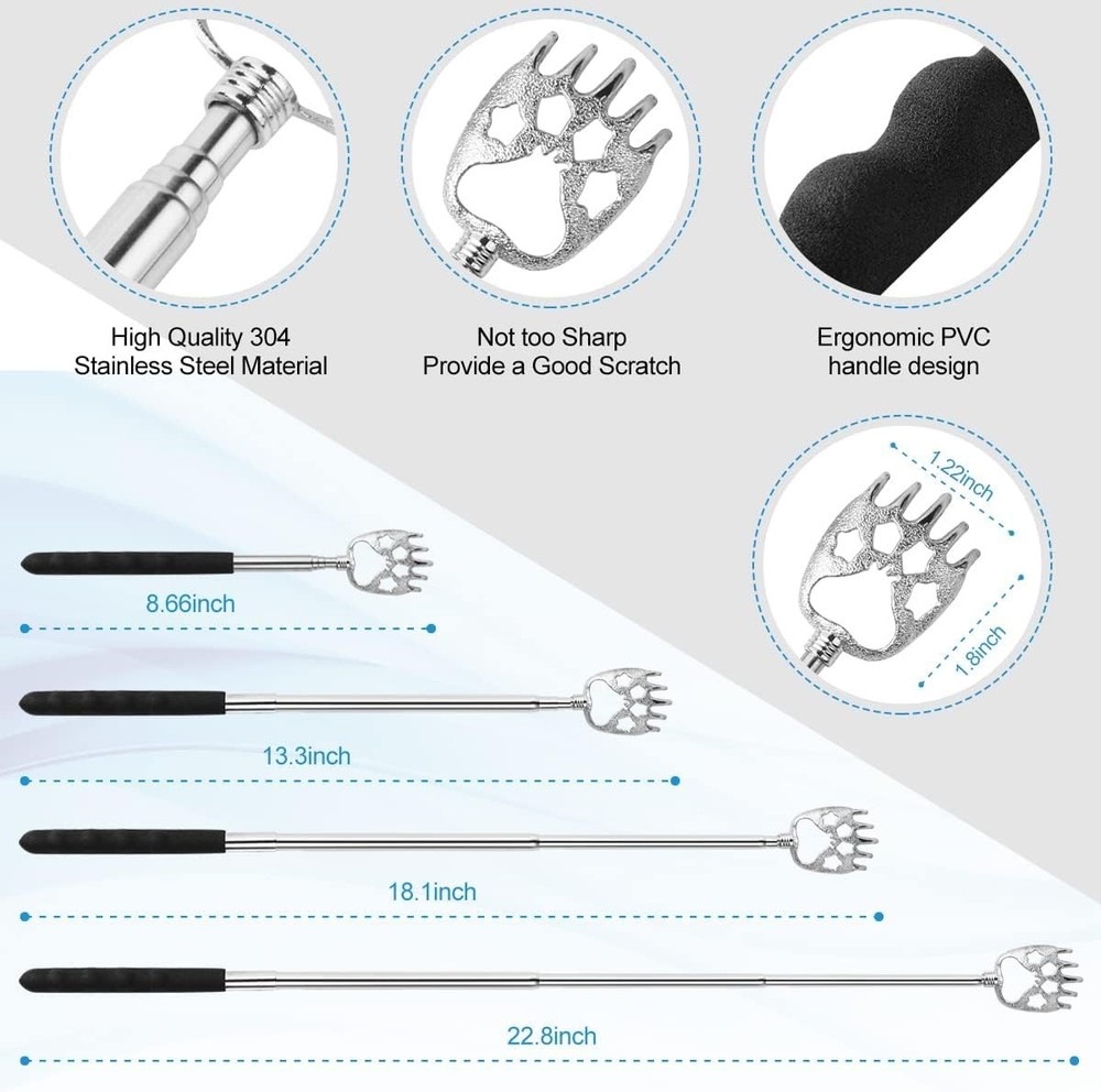 Yeipis 4Pcs Different Back Scratcher Extendable Massager Tool with Black
