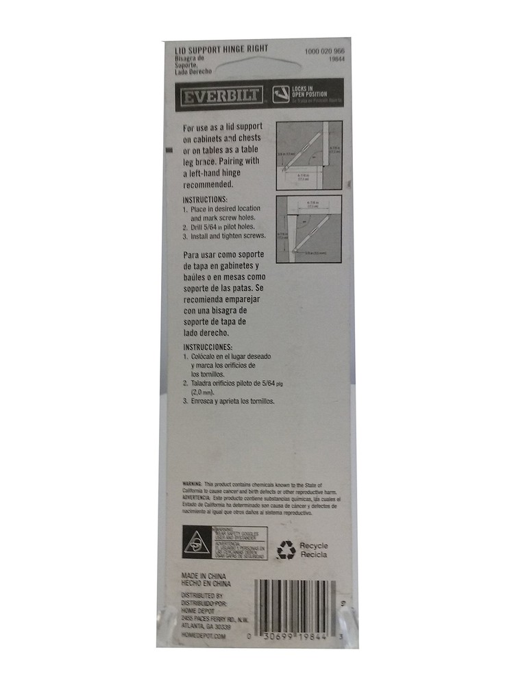 Bright Brass Lid Support Right Hand Hinges