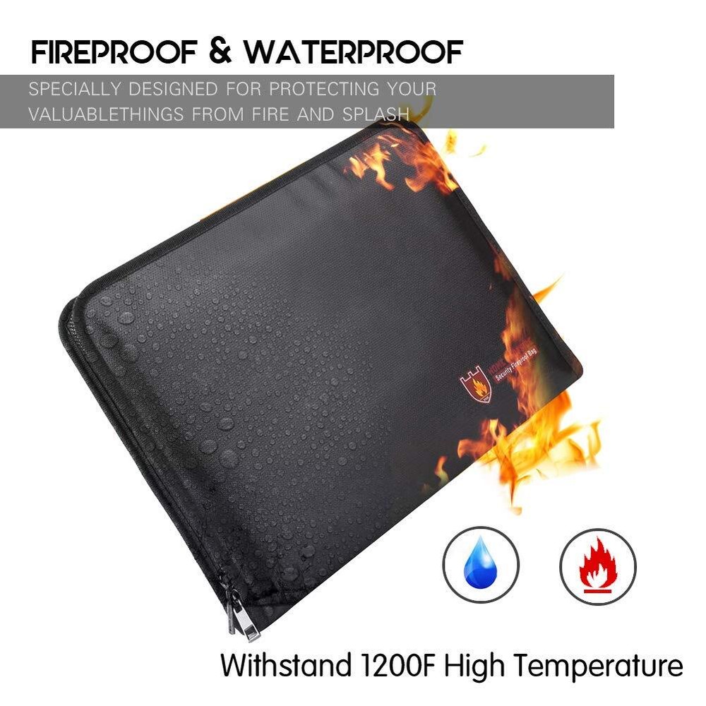 Fireproof Document Bag Fire & Water Resistant File Folder A4 Size 12 Pockets ...