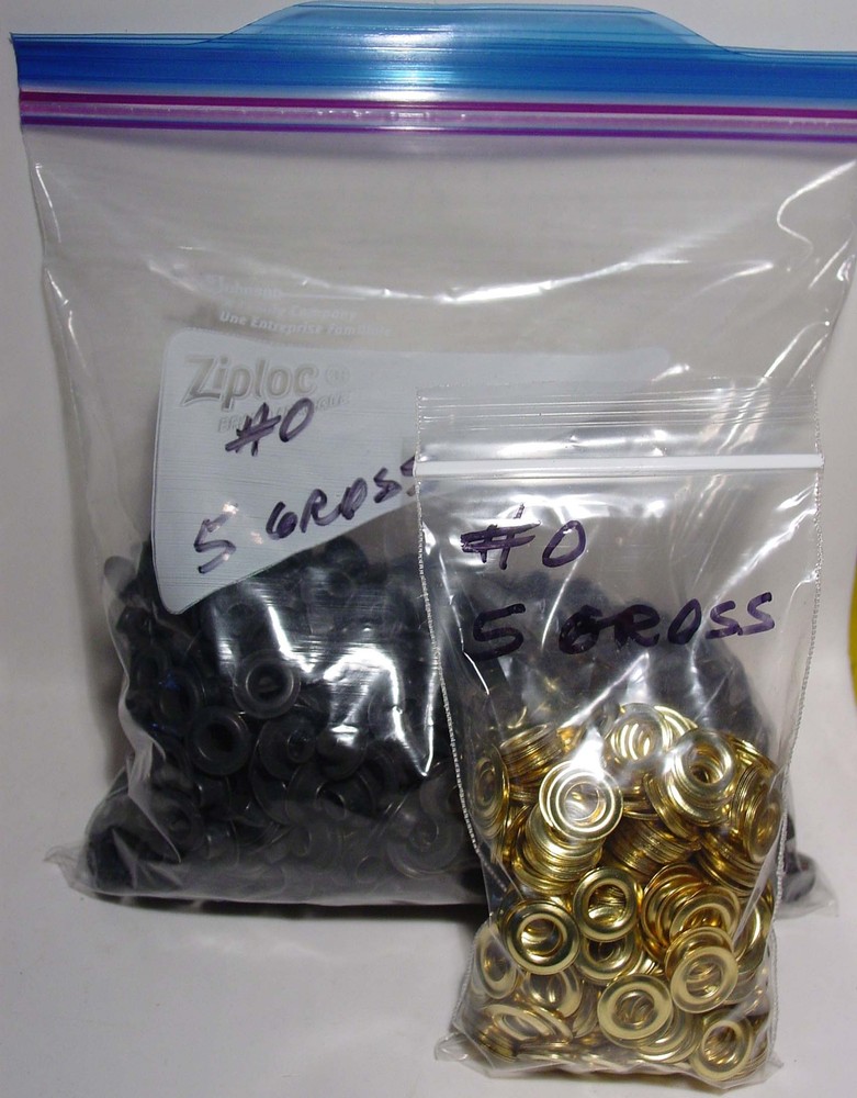 5 Gross (720) Anodized Black,Solid Brass, size 0 Grommets w/ Brass Washers.