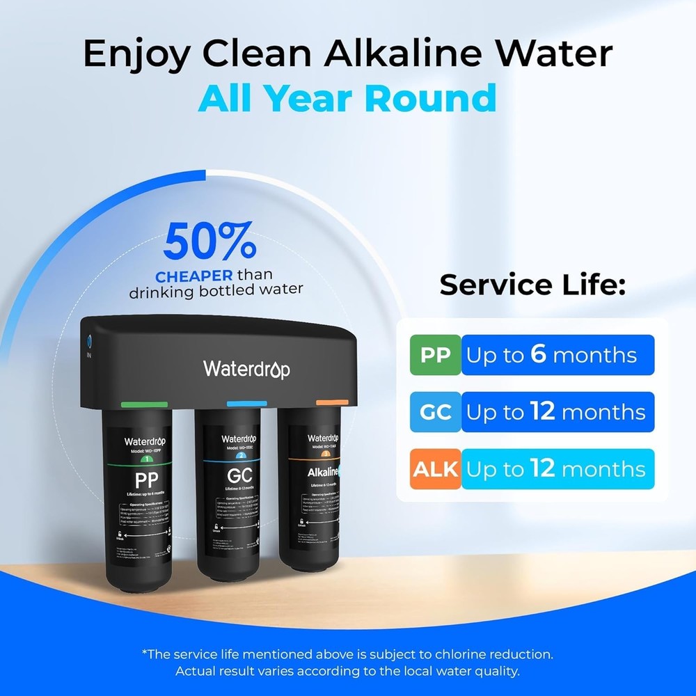 Waterdrop TSB-ALK 8 Layer Slightly Alkaline Under Sink Water Filter System