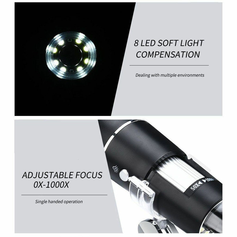0x-1000x 8 LED Digital Microscope Camera Handheld USB Magnification Endoscope