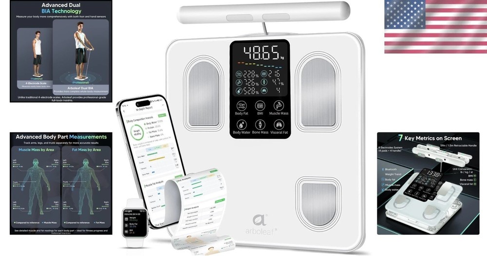 Smart Body Composition Scale - 8-Electrode Analyzer with Bluetooth Sync in White