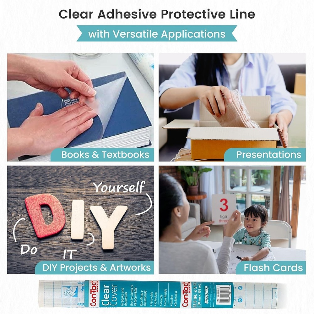 Clear Self-Adhesive Protective Liner - 13.5'' x 5' for Books & Documents