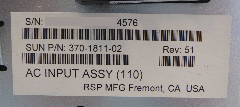 Used Sun Microsystems AC Input Assembly 370-1811-02 Rev. 51