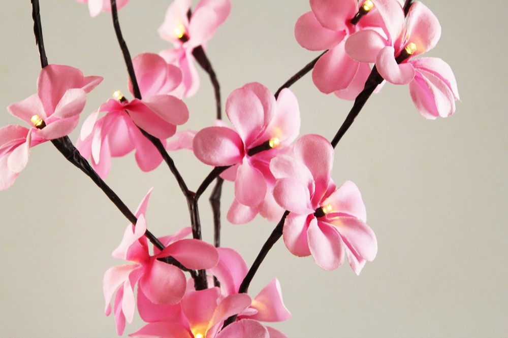Pink Rose LED Light Tree Artificial Flower Branch Flexible Vase Table 50cm