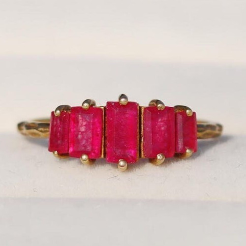 Natural Ruby Gemstone Ring, 925 Sterling Silver, 14k Gold Plated Women Ring