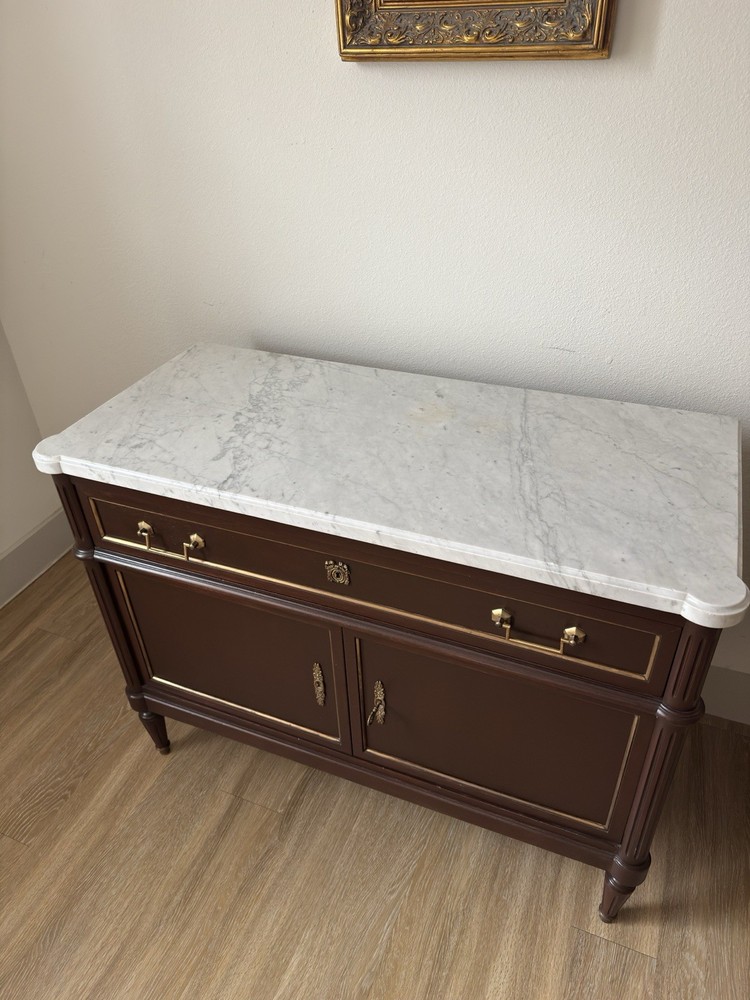 French Louis Style Marble Top Buffet Server Commode Entryway Table